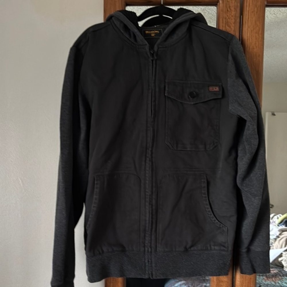 Billabong Black Surfplus Jacket size medium denim and fleece with hoodie